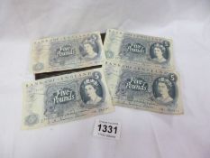 4 old blue five pound notes