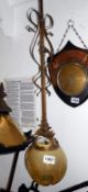 A Victorian brass and glass gas ceiling light