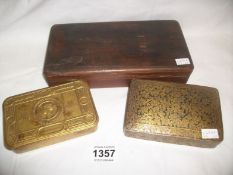 A 1914 Christmas tin and one other and a wooden box