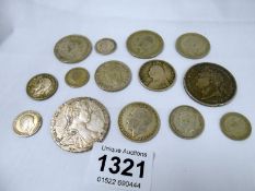 A quantity of pre 1947 silver coins and an 1821 silver coin,