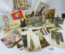 A quantity of old postcards including Churchill