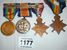 3 WW1 medals on bar inc. 1914 star 8658Pte J J McKenzie, McCartney S. Gds 2, 1914/15010115 pte J