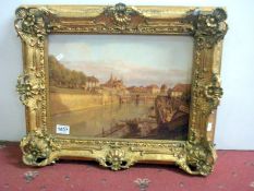 A gilt framed continental canal scene painting