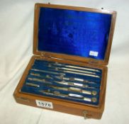 A cased Architect's drawing set in white metal and ivory