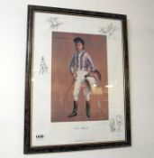 A limited edition print of Lester Piggott signed by him and by artist Neil Cawthorne, 371/500