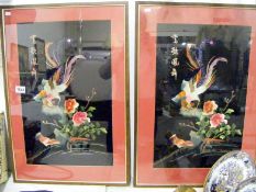 A pair of Japanese silk pictures of exotic birds