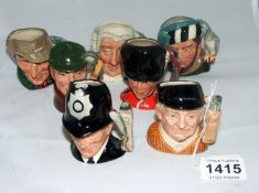 7 Royal Doulton miniature character jugs