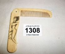 A bone comb with nude figure decoration