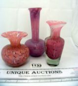 3 Mdina glass vases