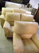 A cream leather 3 seat sofa, 2 seat sofa, chair and pouffe