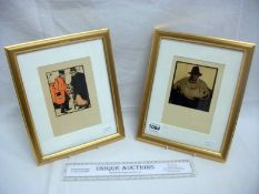 2 gilt framed woodcuts circa 1898 and 1910