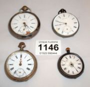 4 Silver pocket watches a/f