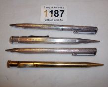 3 Silver propelling pencils and one plated