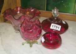 4 items of cranberry glass