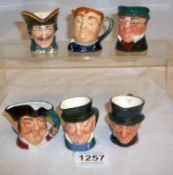 6 early Royal Doulton miniature character jugs