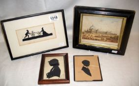 3 framed silhouettes and one other picture
