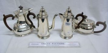 2 silver plated chocolate pots, a teapot and coffee pot