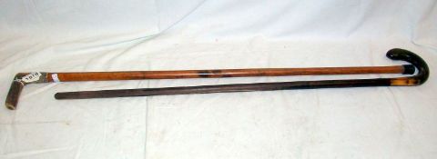 2 walking sticks, (one with silver collar)