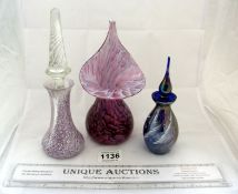 A Caithness perfume bottle, blue perfume bottle and jack in the pulpit vase