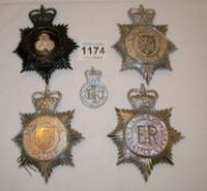 5 police badges of Lincolnshire including Lindsey, Holland and Kesteven