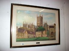 A framed picture of Lincoln Cathedral signed Richard Riley