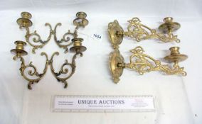 2 pairs of brass wall sconces