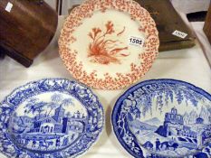 A pair of early 19th Century blue and white plates together with an early Royal Worcester plate