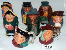 6 Oliver Twist Staffordshire characer jugs and 2 others