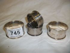 4 Hallmarked silver napkin rings