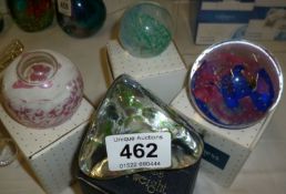 4 boxed Caithness paperweights being 'Reflections', 'Lace Tapestry', 'Pebble' and 'Bugs and
