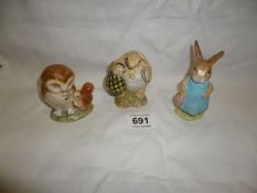 3 Beswick Beatrix Potter figures being Mr Alderman Ptolomy, Old Mr Brown and Mrs Flopsy Bunny