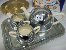 An 'Everhot' 3 piece tea set on tray