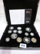 A UK silver proof set of 13 coins with booklet