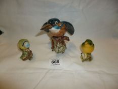 A Beswick Kingfisher, Beswick Blue Tit and Beswick Budgie