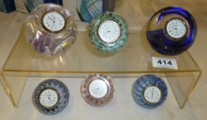 6 Caithness paperweight clocks (4 small and 2 large)