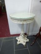 A painted table with glass top