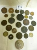 A mixed lot of coins including a £1 token to be exchanged for 240 penny tokens by the Bishop of