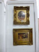 2 gilt framed pictures being pheasants and cattle