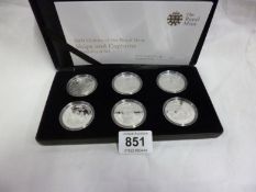 A 2009 History of Royal Navy ship's and Captain's 6 silver proof £5 coins.