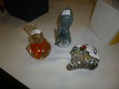 3 Miscellaneous animal paperweights including a squirrel