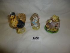 3 Beswick Beatrix Potter figures being Sally Henny Penny, Mr Jeremy Fisher and Miss Poppet