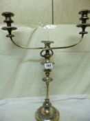 A Victorian silver plated 3 branch candelabra