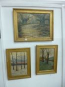 3 Woodland scenes oils on canvas