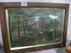 An oil on canvas 'Hykeham Hall' Circa 1880/90 (Now the site of Asda, Hykeham) Frame stamped F W