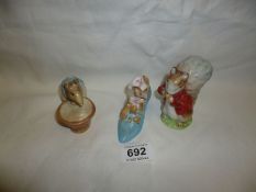 3 Beswick Beatrix Potter figures being Anna Maria, Tommy Tiptoes and The Old Woman who lived in a