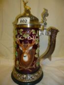 A German beer stien decorated stag