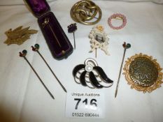 3 silver and enamelled toothpicks and 8 other items