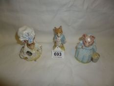 3 Beswick Beatrix Potter figures being Lady Mouse from Tailor of Gloucester, Aunty Pettitoes and