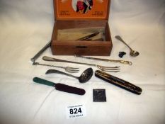 A mixed lot including pickle forks, fruit knife etc