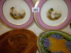 A pair of early Continental hand painted plates and 2 others